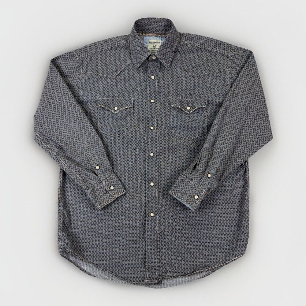 Rough Stock Panhandle Slim Western Shirt Mens Medium Pearl‎ Snap Button Cotton